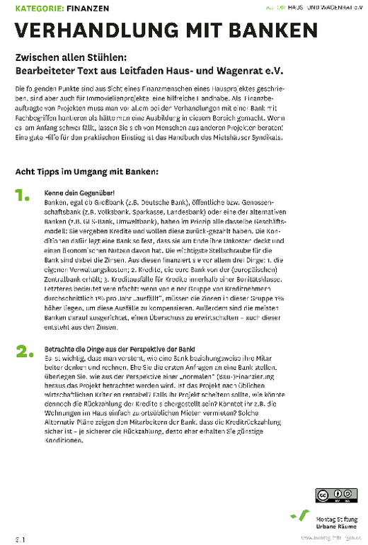 Arbeitshilfe Verhandlung mit Banken